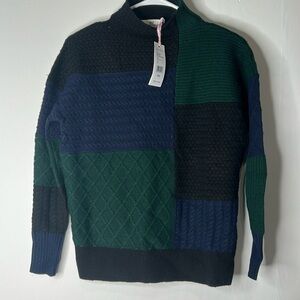 Vineyard Vines Women’s Patchwork Mock Neck Sweater NEW Merino Wool Oversized XXS